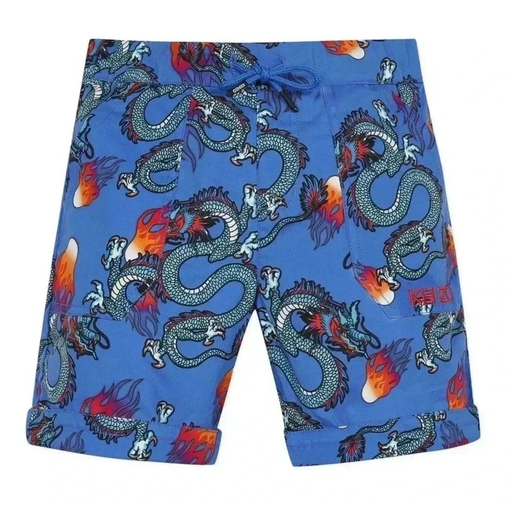 KENZO Blue Dragons Orange Fire Bermudas Shorts Boys Sz 12